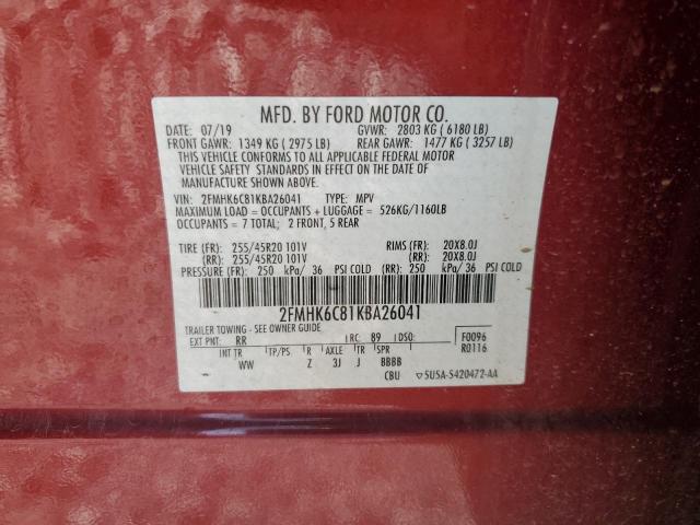 2019 Ford Flex Sel VIN: 2FMHK6C81KBA26041 Lot: 57558734