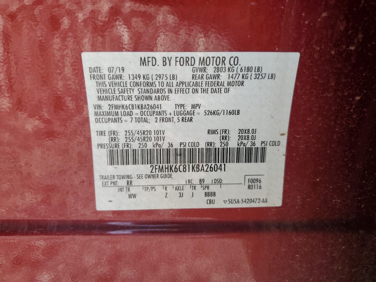 2FMHK6C81KBA26041 2019 Ford Flex Sel