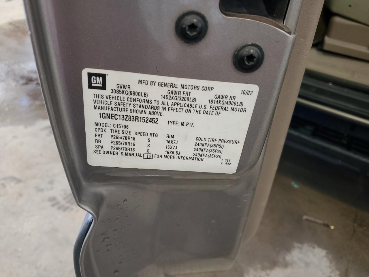 1GNEC13Z83R152452 2003 Chevrolet Tahoe C1500