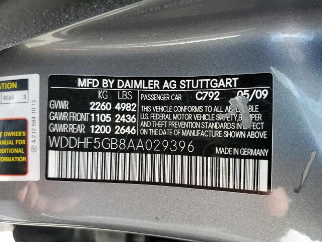 2010 Mercedes-Benz E 350 VIN: WDDHF5GB8AA029396 Lot: 59830284