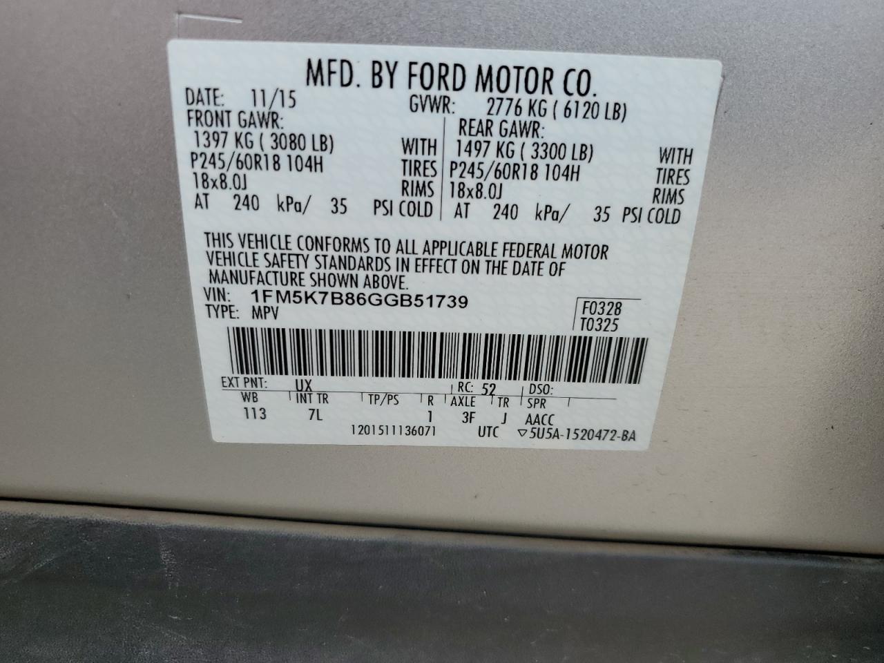 1FM5K7B86GGB51739 2016 Ford Explorer