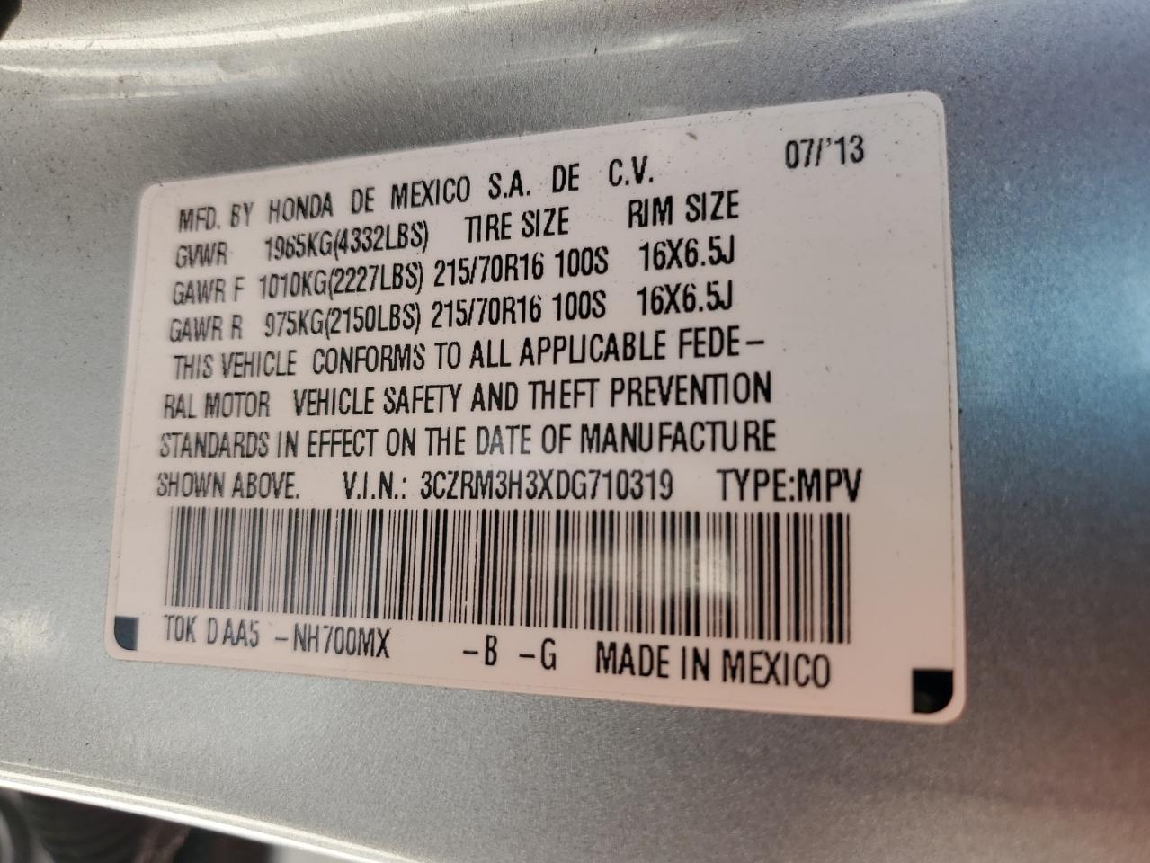 3CZRM3H3XDG710319 2013 Honda Cr-V Lx