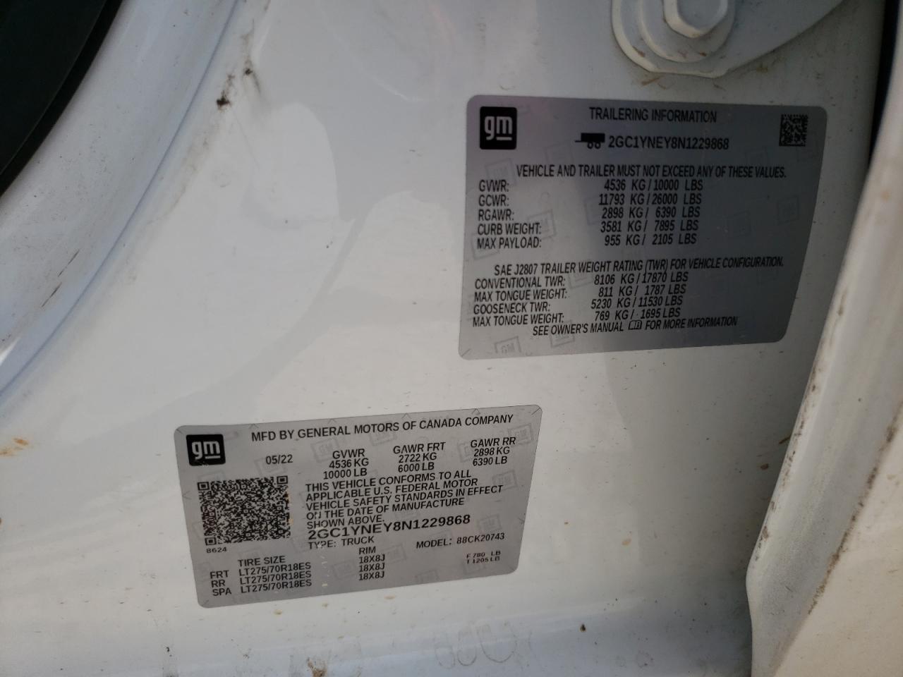 2GC1YNEY8N1229868 2022 Chevrolet Silverado K2500 Heavy Duty Lt