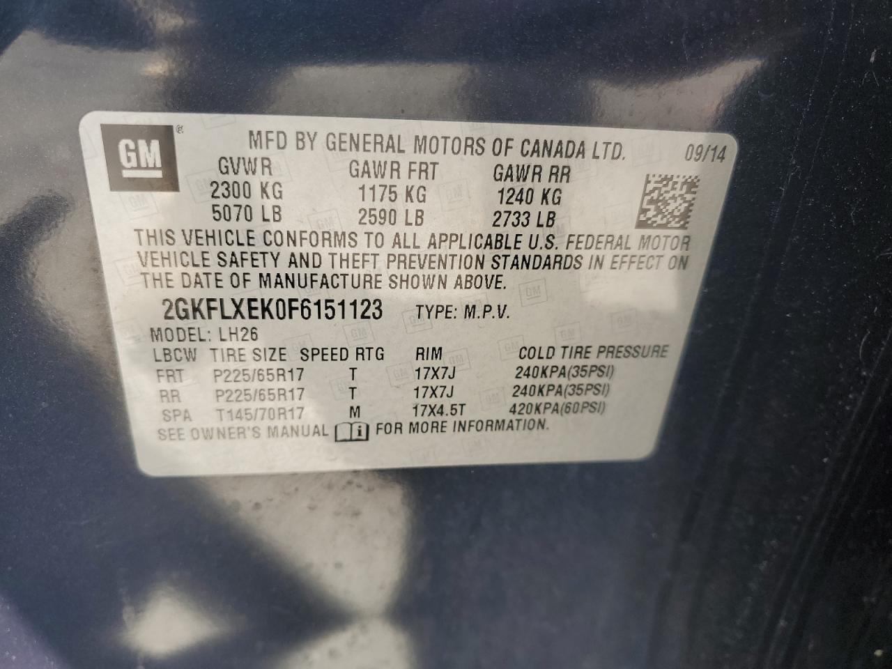 2GKFLXEK0F6151123 2015 GMC Terrain Slt