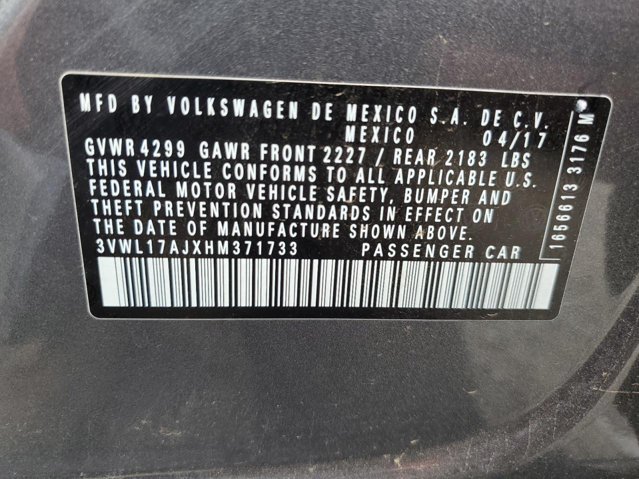 3VWL17AJXHM371733 2017 Volkswagen Jetta Sel