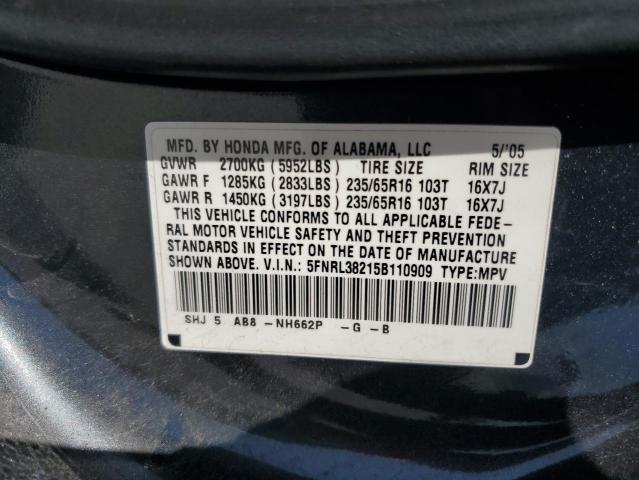 2005 Honda Odyssey Lx VIN: 5FNRL38215B110909 Lot: 60087844