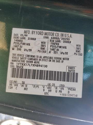 1999 Ford F150 VIN: 1FTRX17L7XNB94130 Lot: 58219314