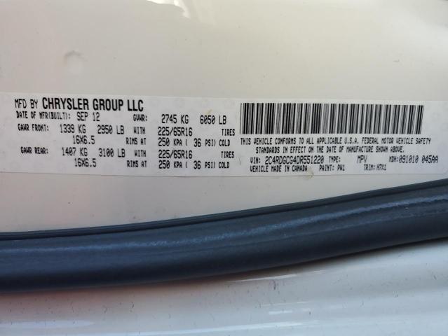 2013 Dodge Grand Caravan Sxt VIN: 2C4RDGCG4DR551220 Lot: 57921854