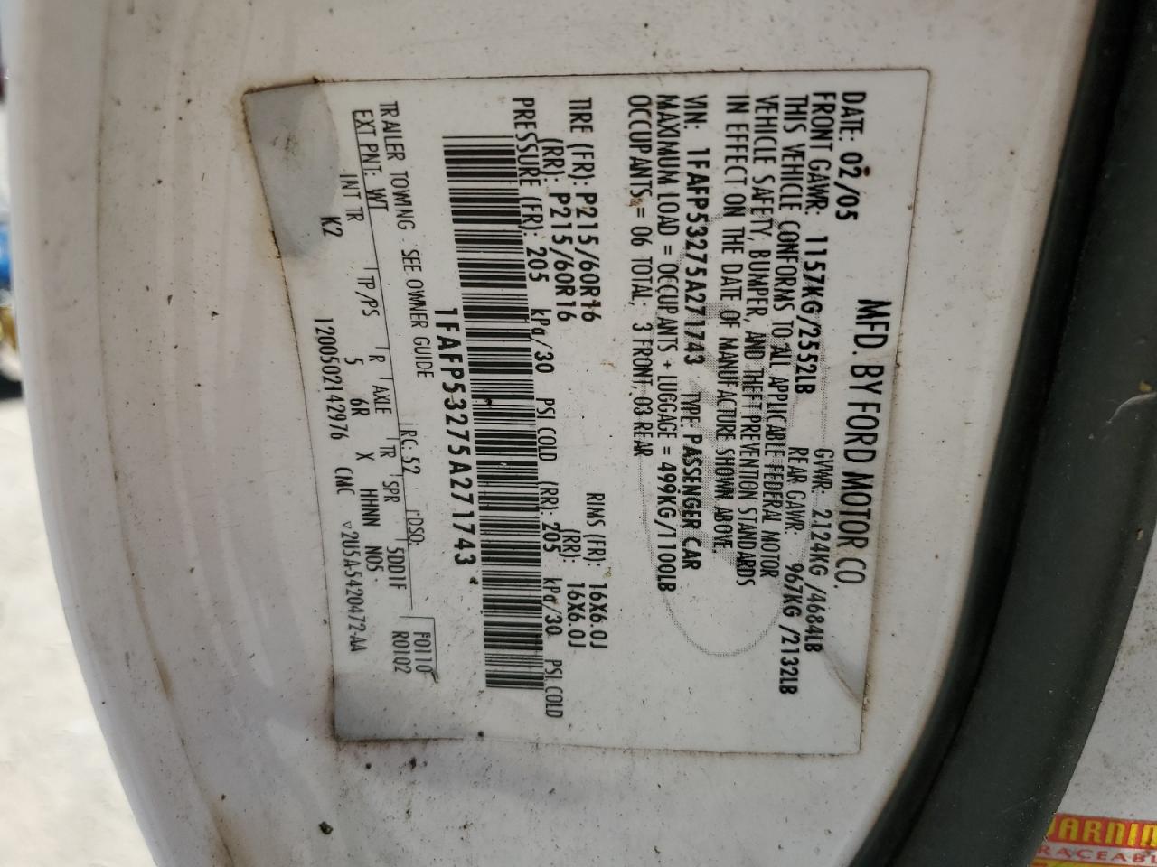 1FAFP53275A271743 2005 Ford Taurus Se