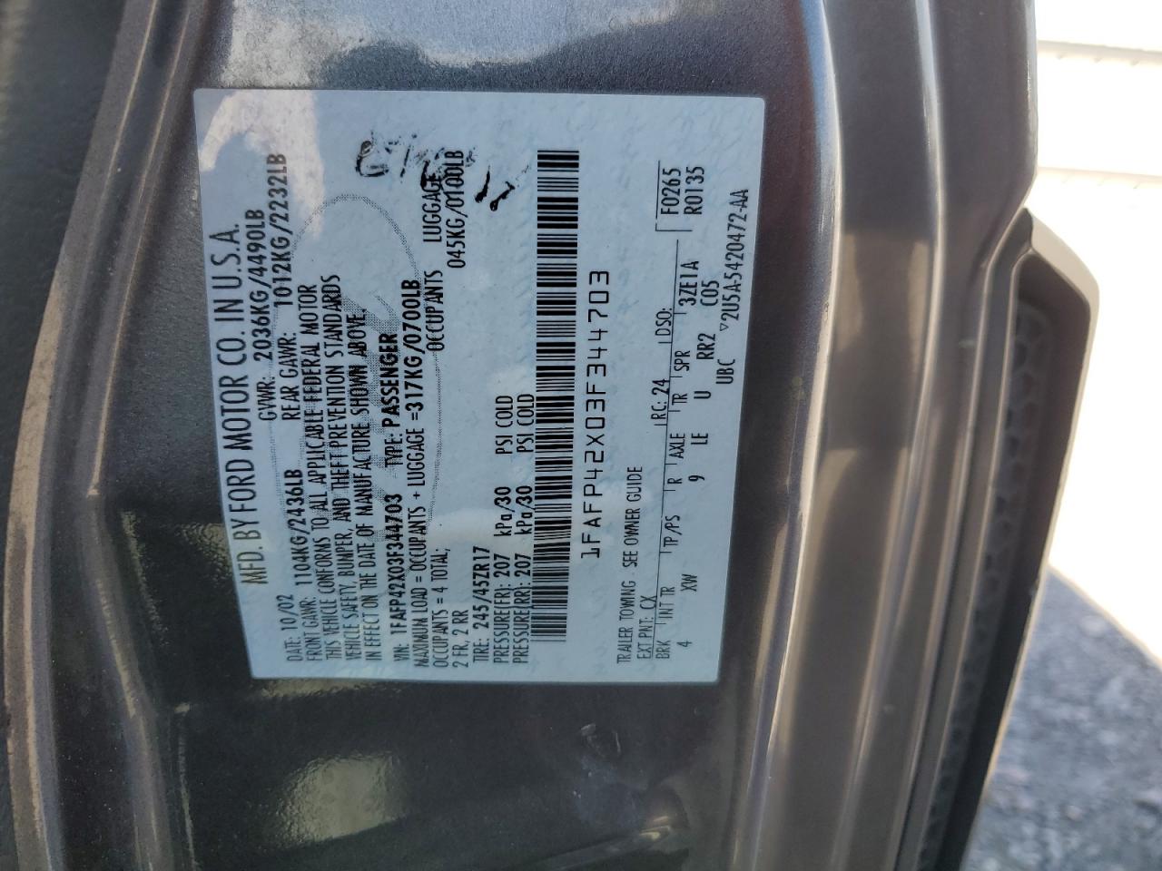 1FAFP42X03F344703 2003 Ford Mustang Gt