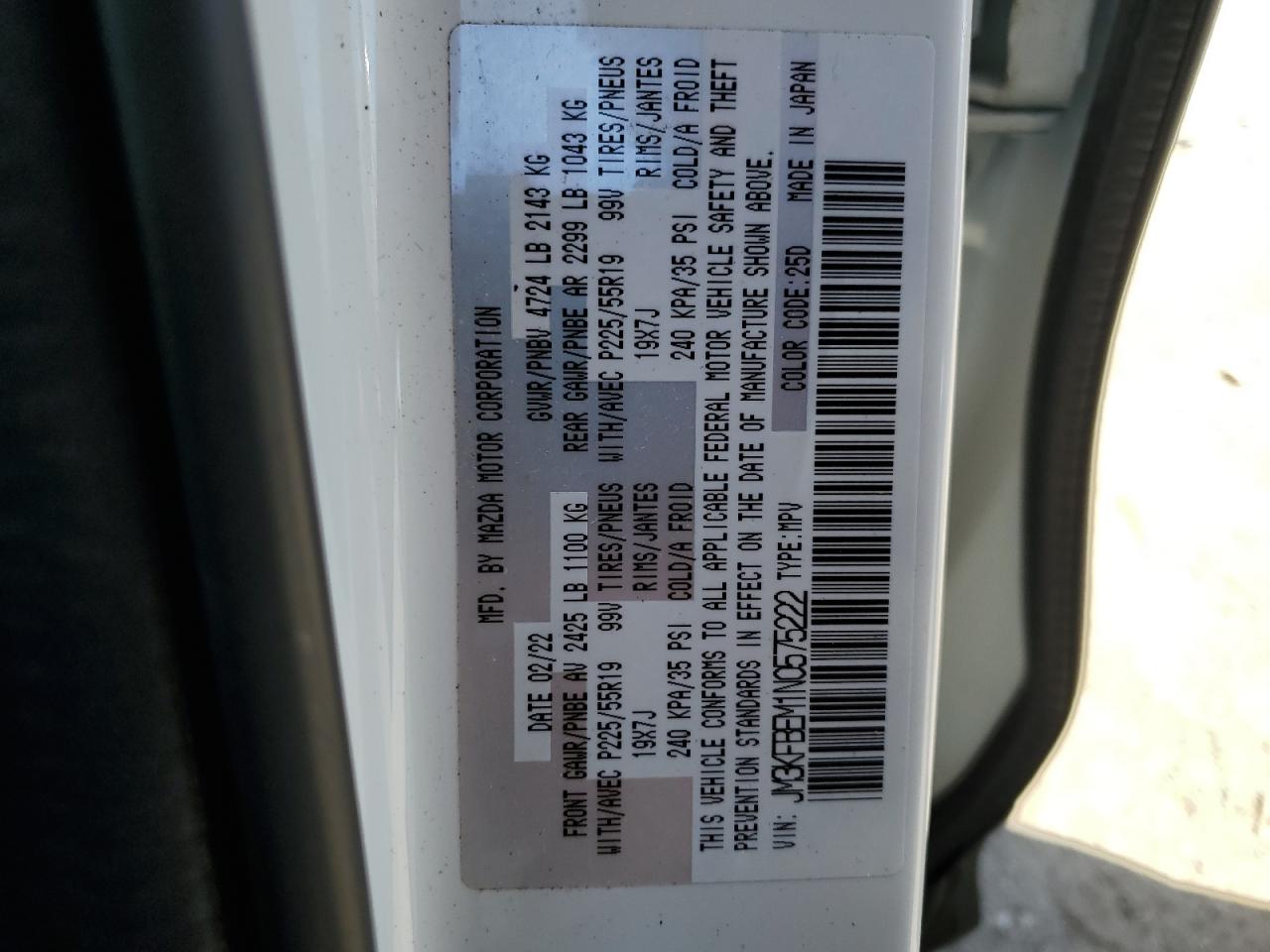 JM3KFBEM1N0575222 2022 Mazda Cx-5 Premium Plus