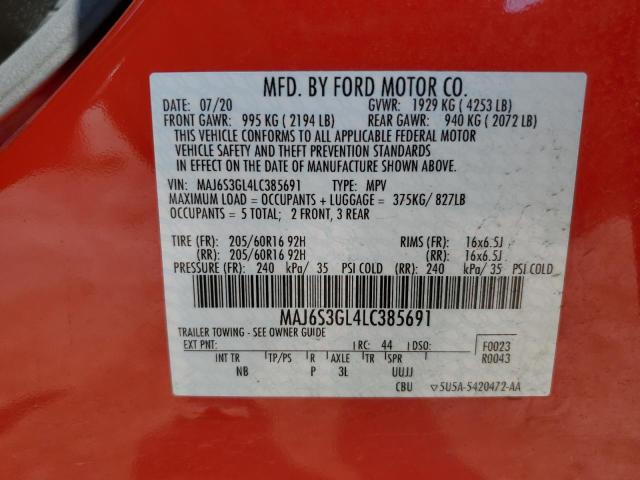 2020 Ford Ecosport Se VIN: MAJ6S3GL4LC385691 Lot: 58812754