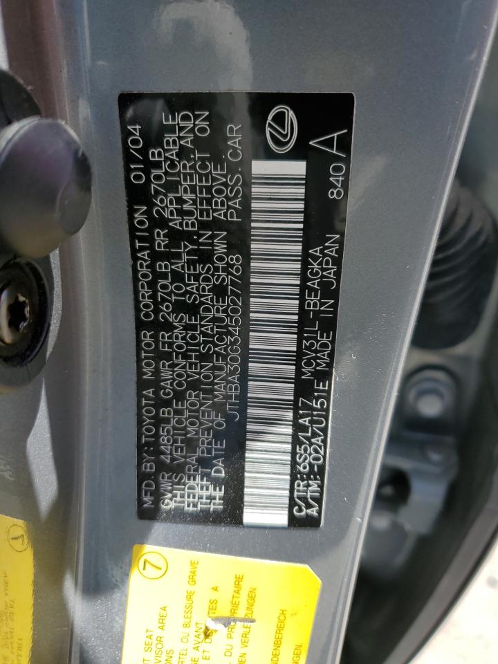 JTHBA30G345027768 2004 Lexus Es 330