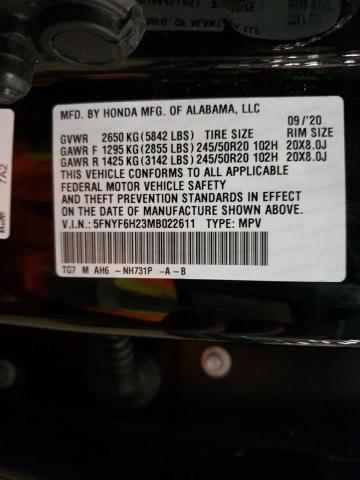 2021 Honda Pilot Se VIN: 5FNYF6H23MB022611 Lot: 57951104