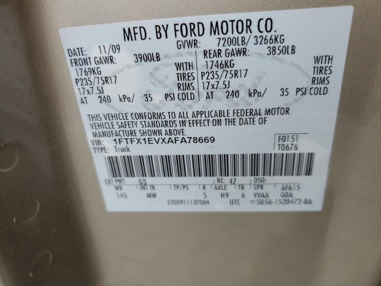 1FTFX1EVXAFA78669 2010 Ford F150 Super Cab