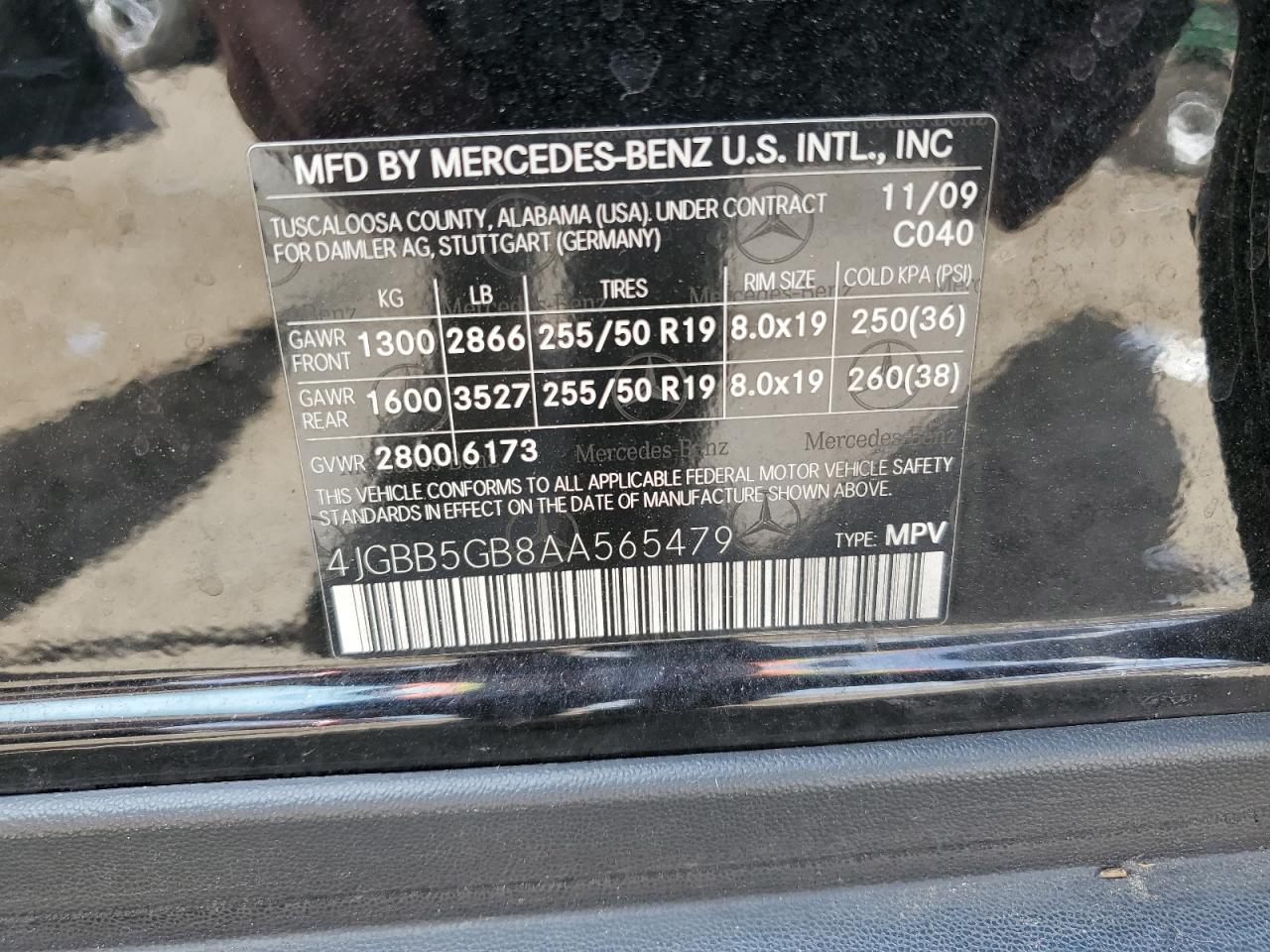 4JGBB5GB8AA565479 2010 Mercedes-Benz Ml 350