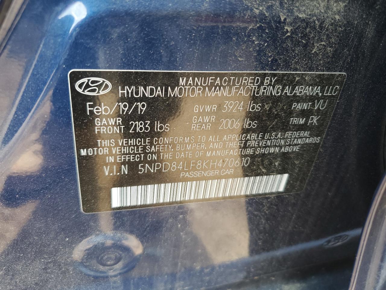 5NPD84LF8KH470610 2019 Hyundai Elantra Sel