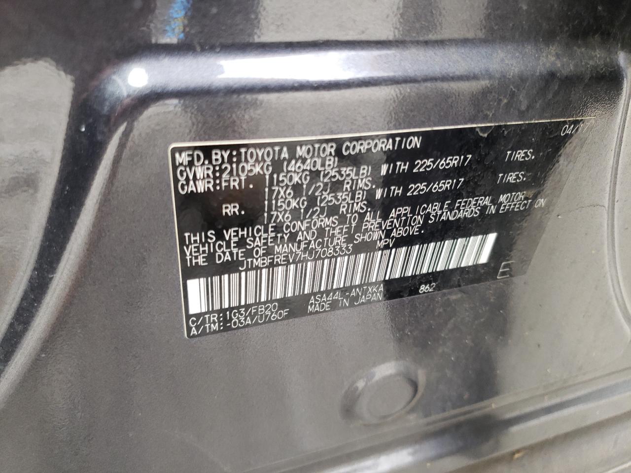 JTMBFREV7HJ708333 2017 Toyota Rav4 Le