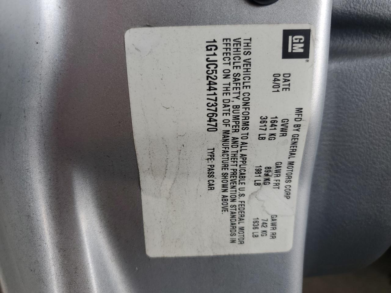 1G1JC524417376470 2001 Chevrolet Cavalier Base