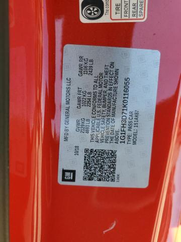 2019 Chevrolet Camaro Ss VIN: 1G1FH3D71K0116055 Lot: 58971164