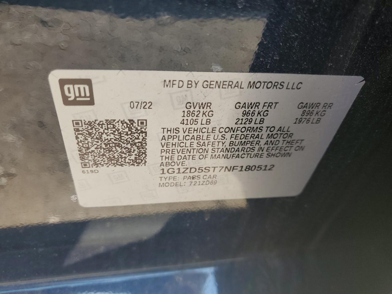 1G1ZD5ST7NF180512 CHEVROLET MALIBU 2022