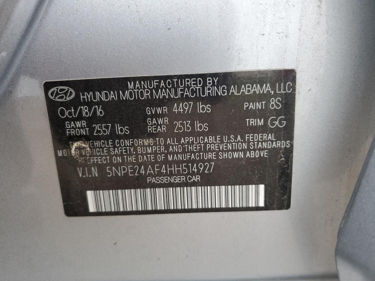 5NPE24AF4HH514927 2017 Hyundai Sonata Se