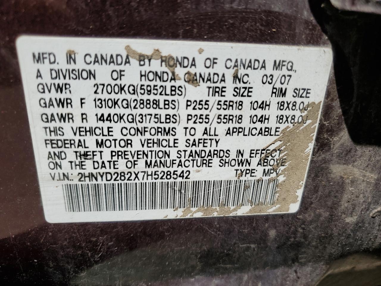 2HNYD282X7H528542 2007 Acura Mdx