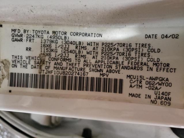 2002 Lexus Rx 300 VIN: JTJHF10U820274167 Lot: 60913984