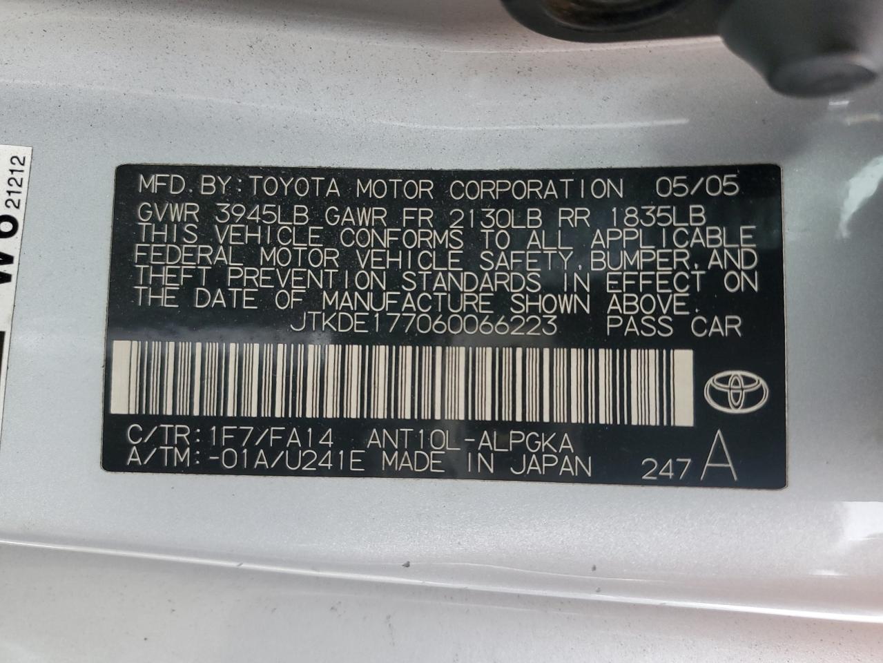 JTKDE177060066223 2006 Toyota Scion Tc