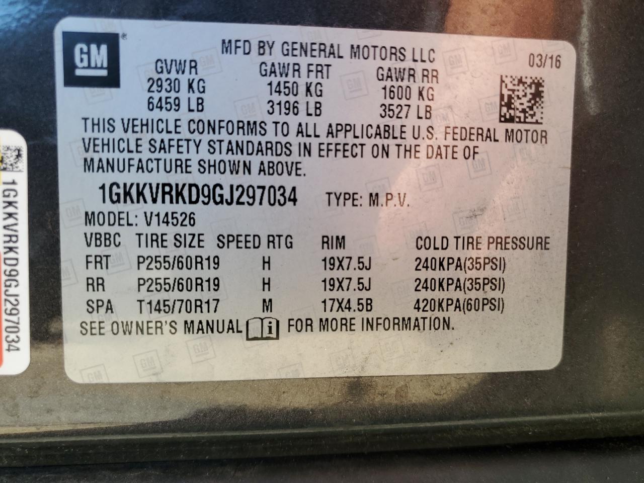 1GKKVRKD9GJ297034 2016 GMC Acadia Slt-1