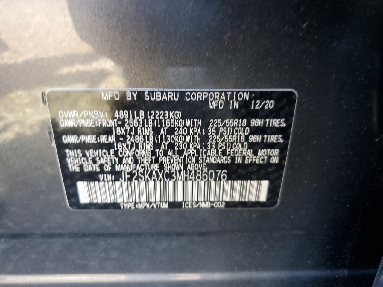 JF2SKAXC3MH486076 2021 Subaru Forester Touring