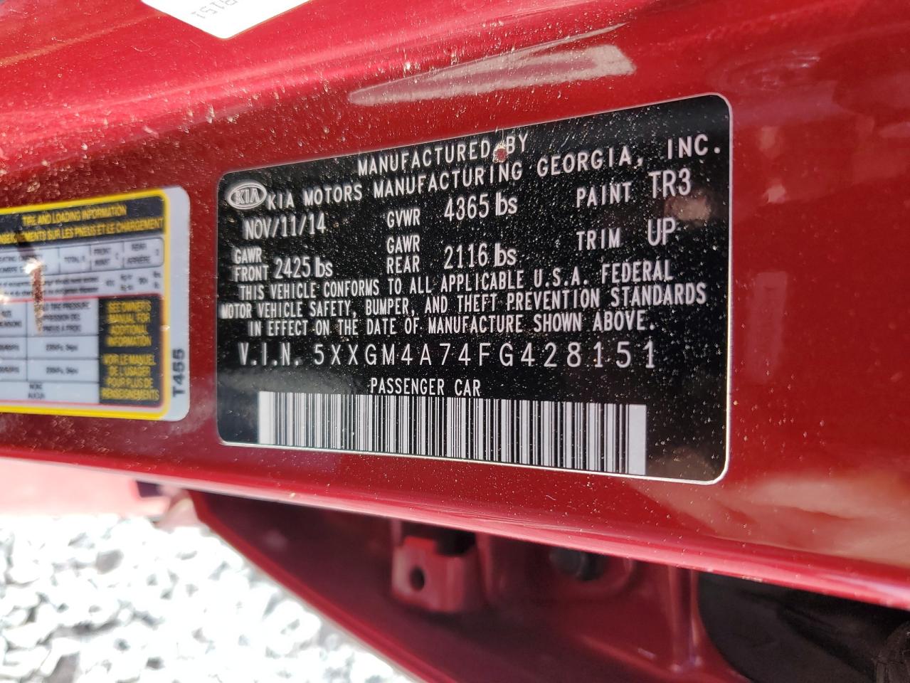 5XXGM4A74FG428151 2015 Kia Optima Lx