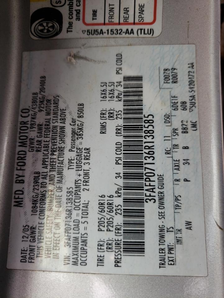 3FAFP07136R138585 2006 Ford Fusion Se