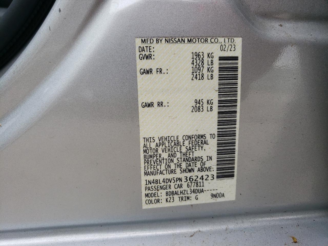 1N4BL4DV5PN362423 NISSAN ALTIMA 2023