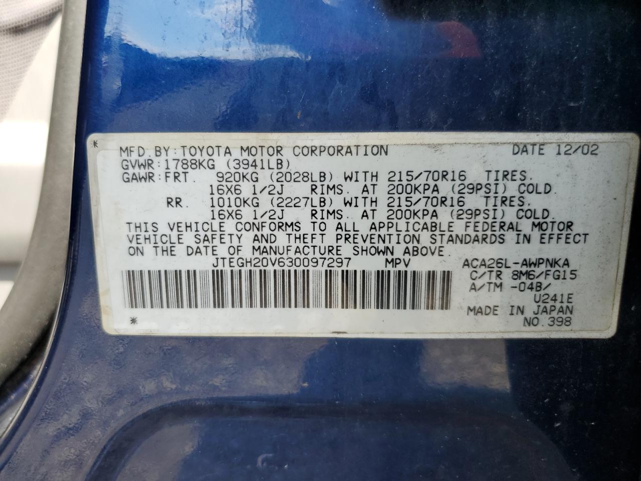 JTEGH20V630097297 2003 Toyota Rav4