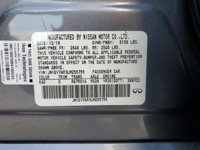 2020 Infiniti Q50 Pure VIN: JN1EV7AR3LM255755 Lot: 59430234