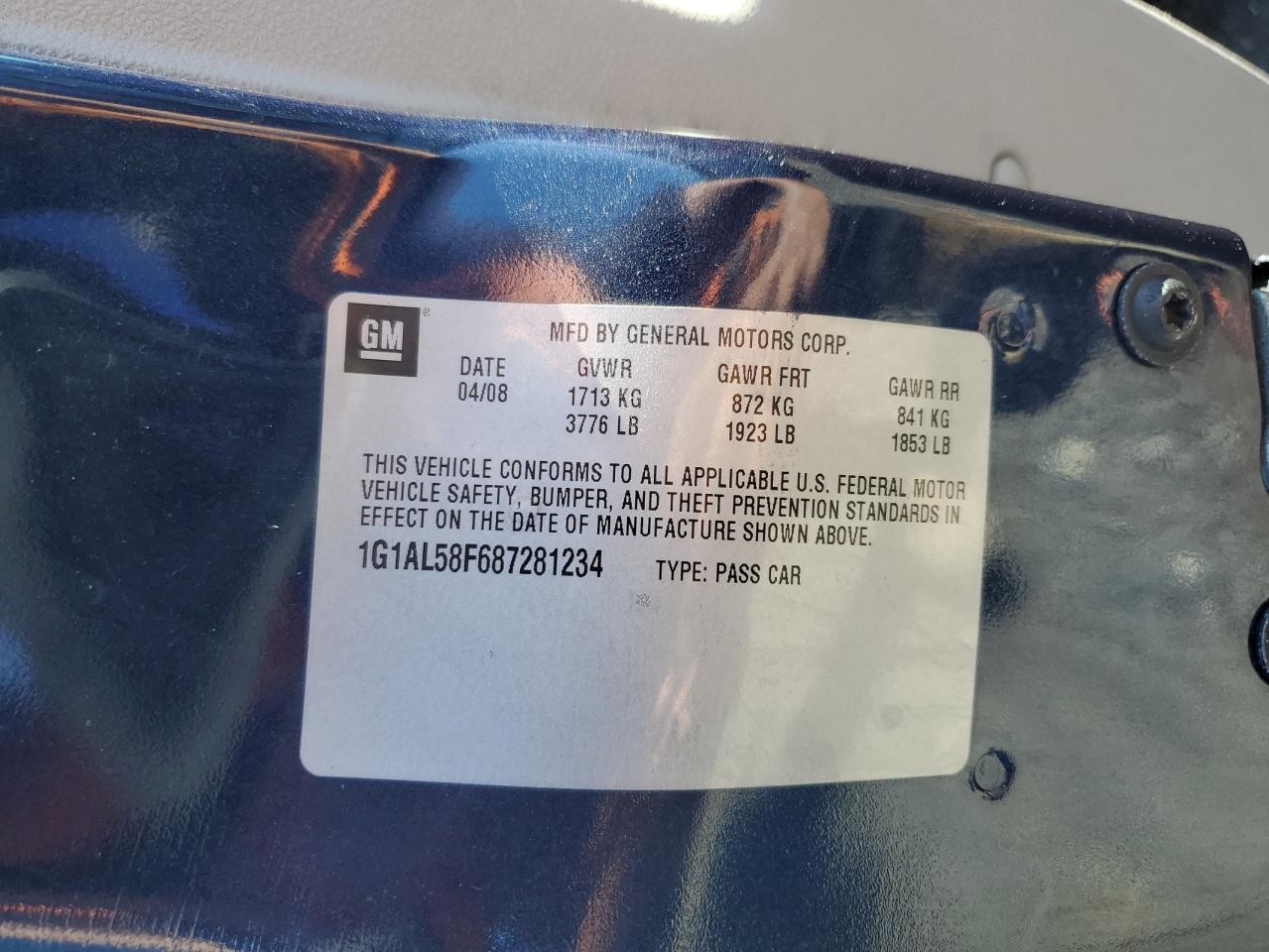 1G1AL58F687281234 2008 Chevrolet Cobalt Lt