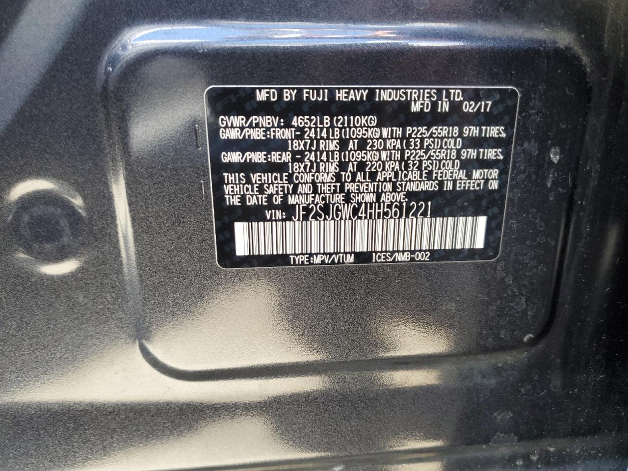 JF2SJGWC4HH561221 2017 Subaru Forester 2.0Xt Touring