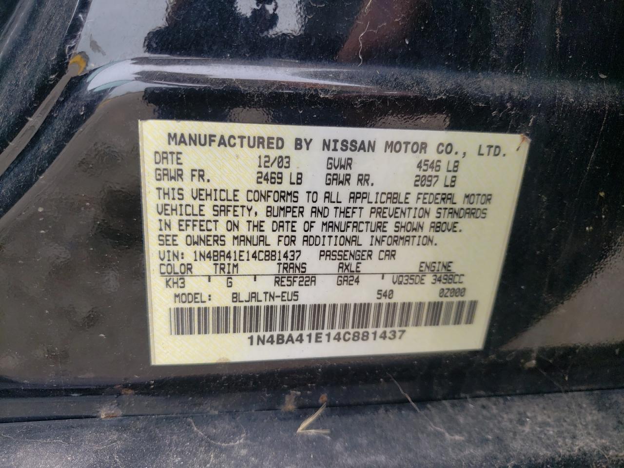 1N4BA41E14C881437 2004 Nissan Maxima Se