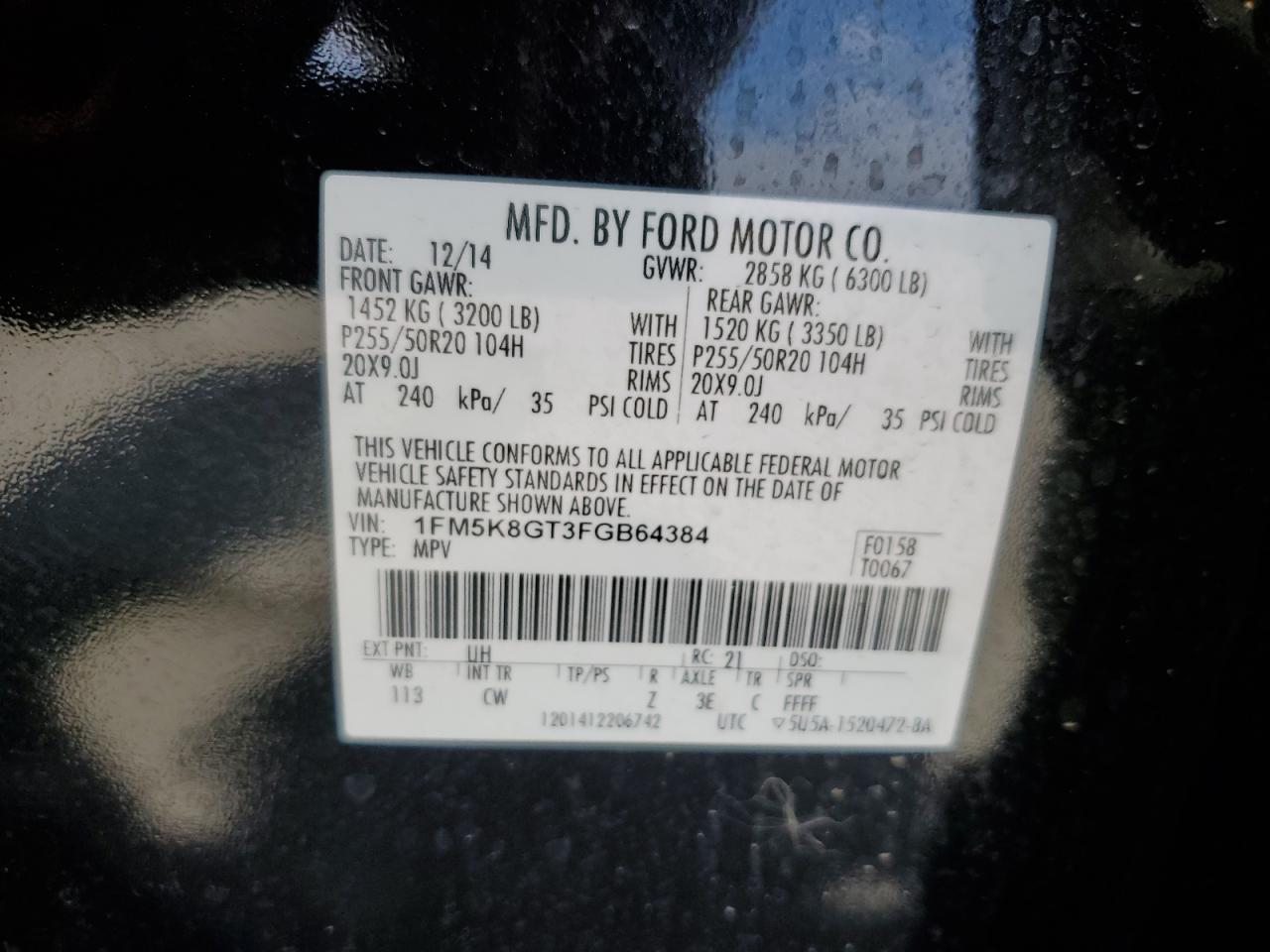 1FM5K8GT3FGB64384 2015 Ford Explorer Sport