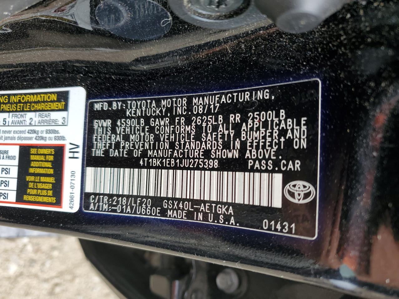 4T1BK1EB1JU275398 2018 Toyota Avalon Xle