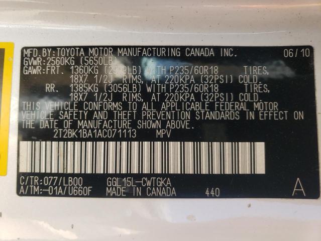 2010 Lexus Rx 350 VIN: 2T2BK1BA1AC071113 Lot: 58125154