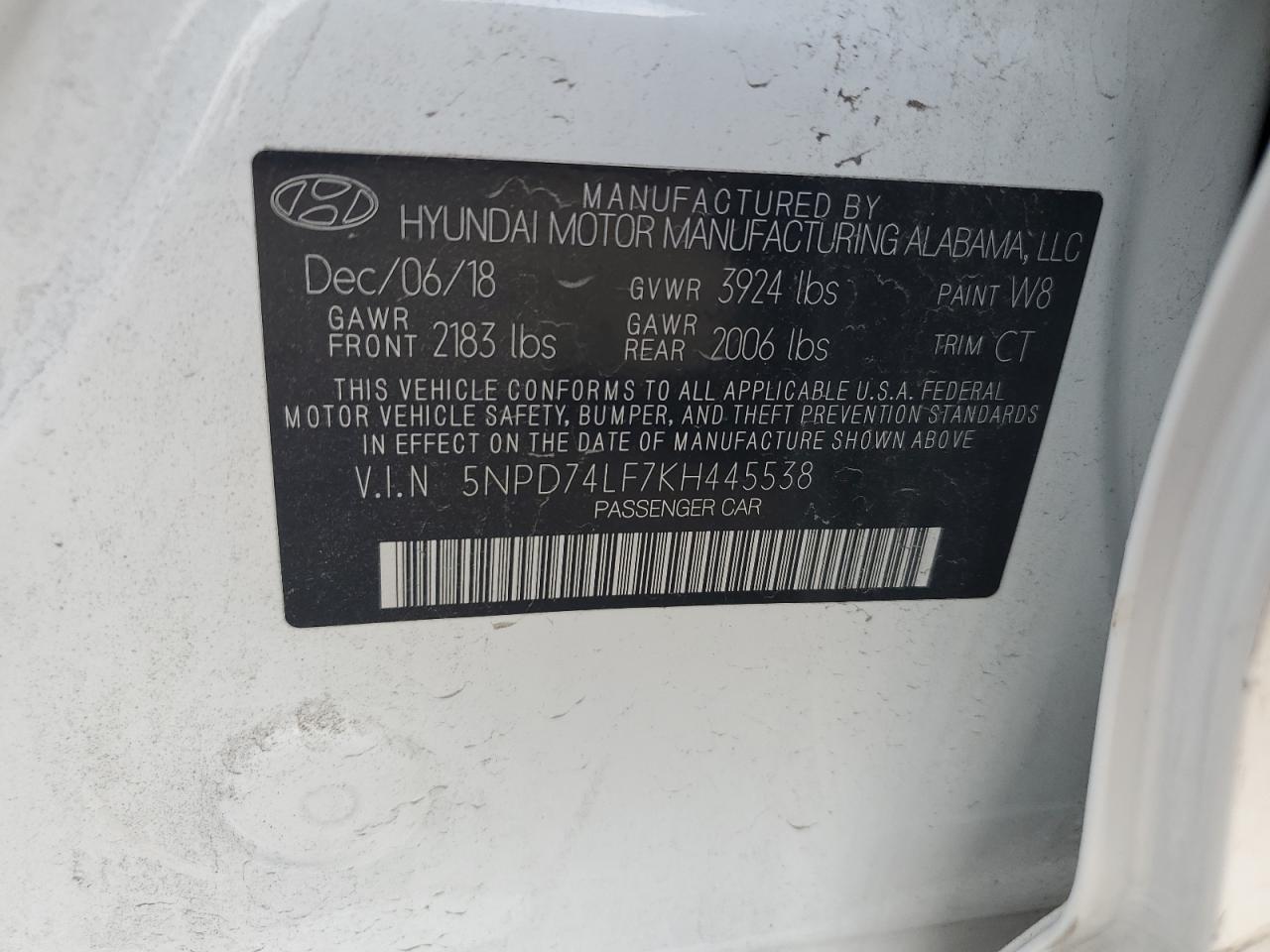5NPD74LF7KH445538 2019 Hyundai Elantra Se