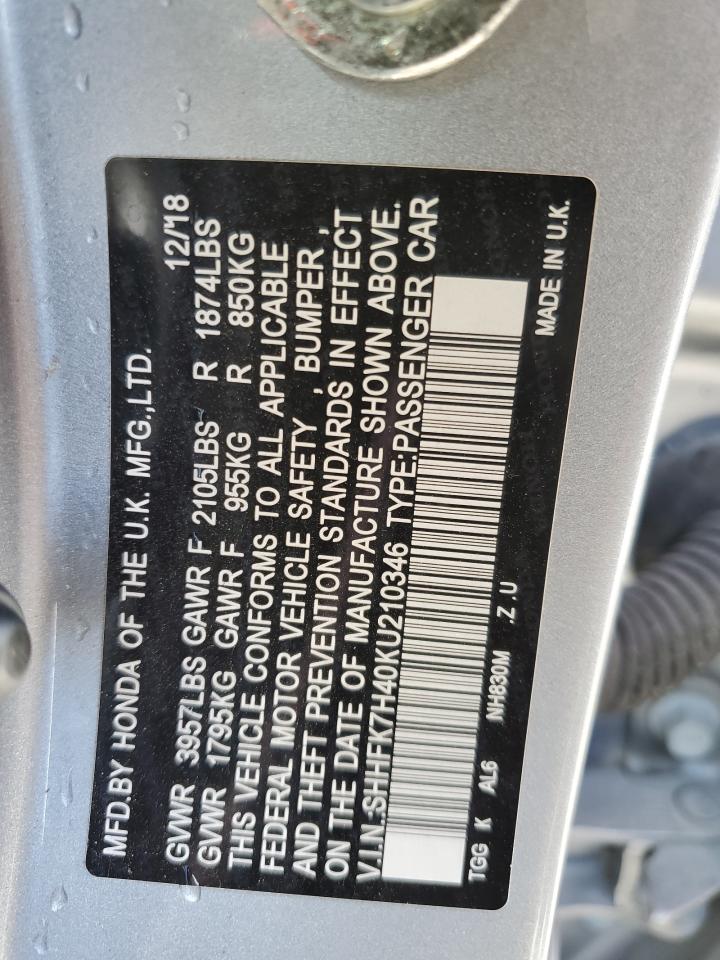 SHHFK7H40KU210346 2019 Honda Civic Sport