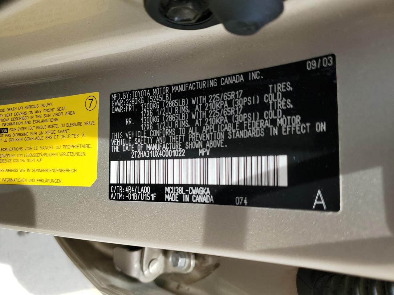 2T2HA31UX4C001022 2004 Lexus Rx 330