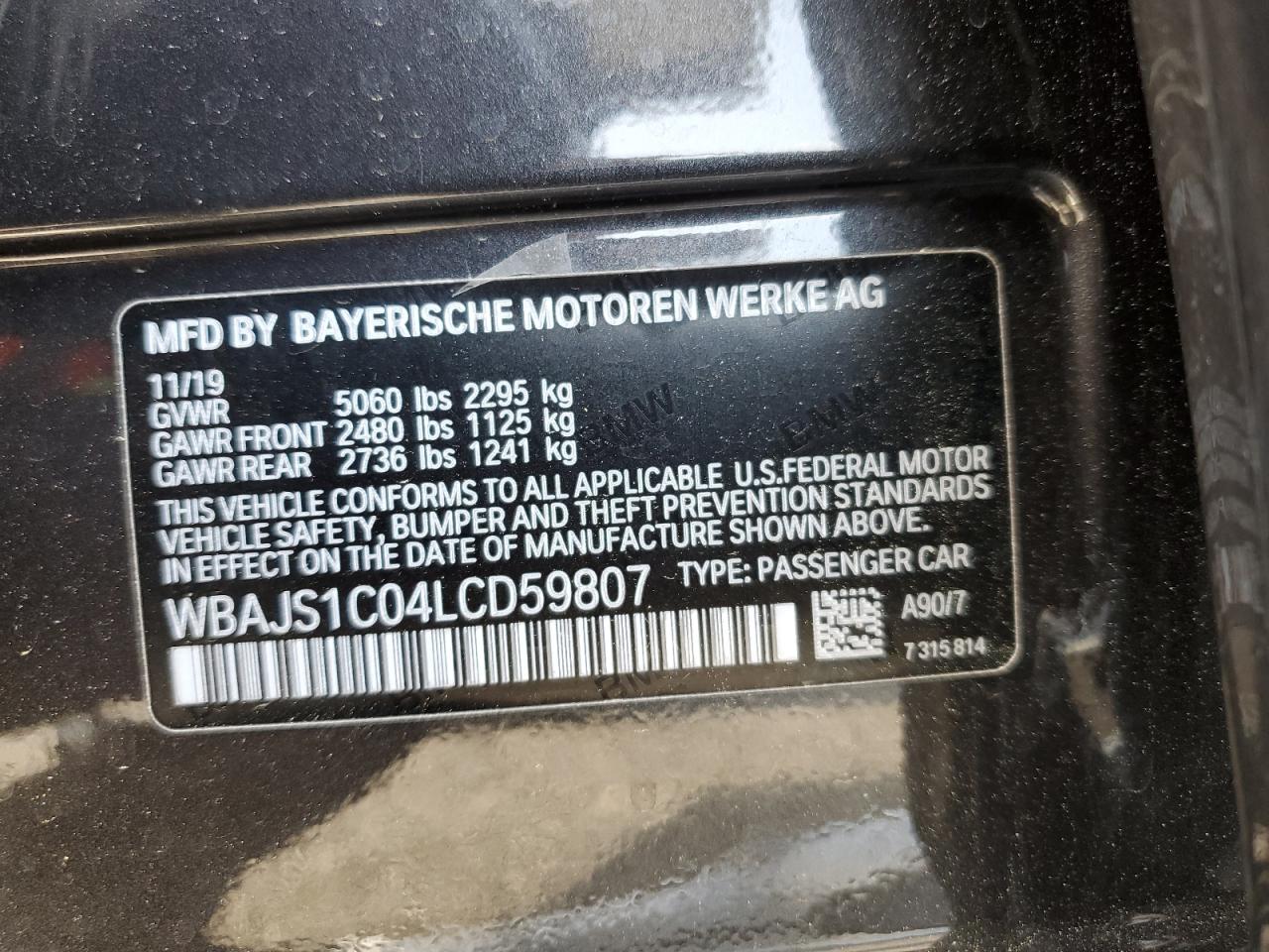 WBAJS1C04LCD59807 2020 BMW 540 I