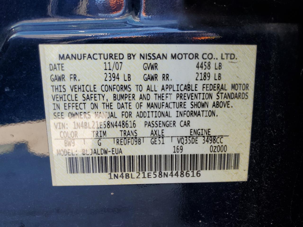 1N4BL21E58N448616 2008 Nissan Altima 3.5Se