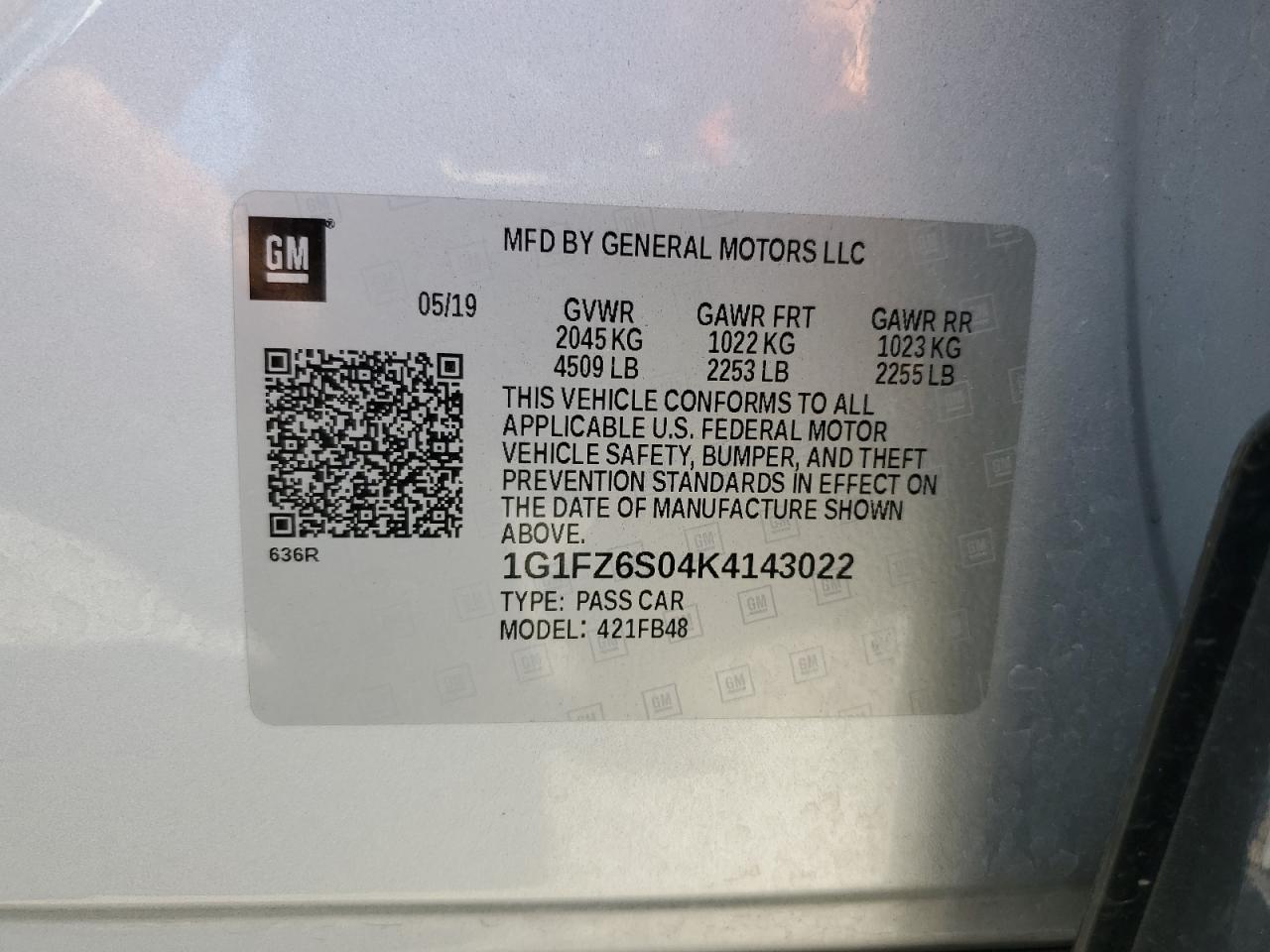 1G1FZ6S04K4143022 2019 Chevrolet Bolt Ev Premier