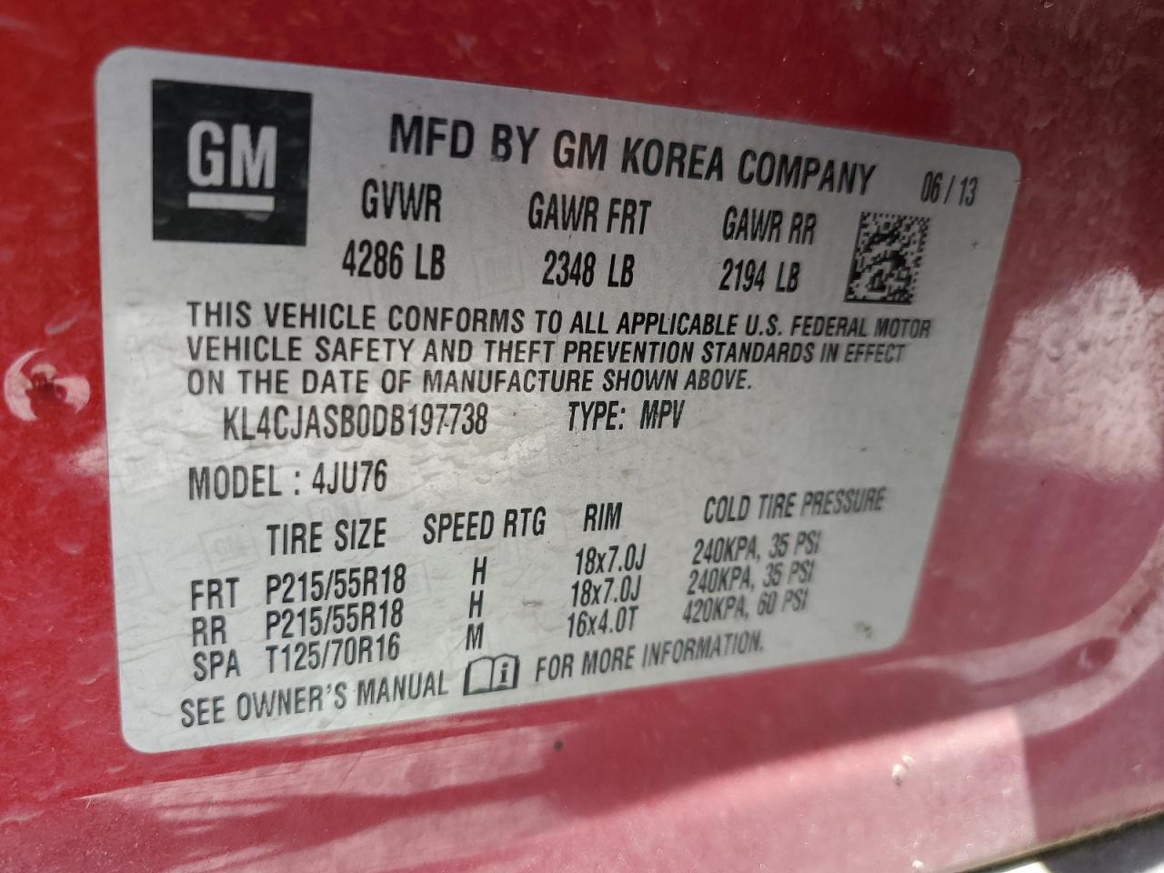 KL4CJASB0DB197738 2013 Buick Encore