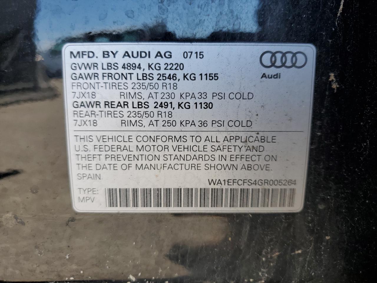 WA1EFCFS4GR005264 2016 Audi Q3 Premium Plus